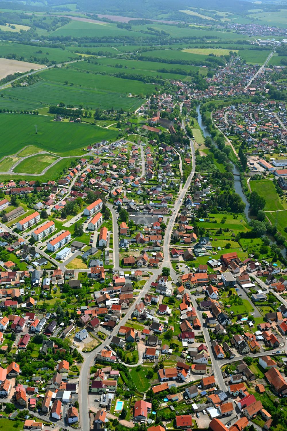 Grumbach from above - The city center in the downtown area in Grumbach in the state Thuringia, Germany