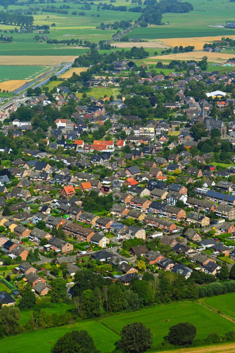 Haldern from the bird's eye view: The city center in the downtown area in Haldern in the state North Rhine-Westphalia, Germany