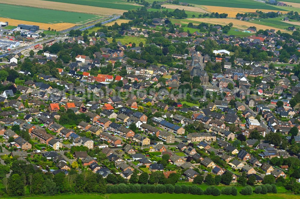 Aerial image Haldern - The city center in the downtown area in Haldern in the state North Rhine-Westphalia, Germany