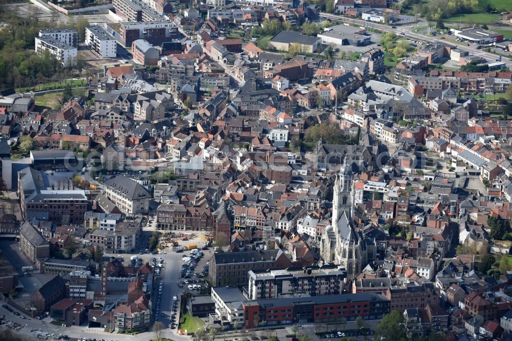 Aerial image Halle - The city center in the downtown area in Halle in Vlaan deren, Belgium