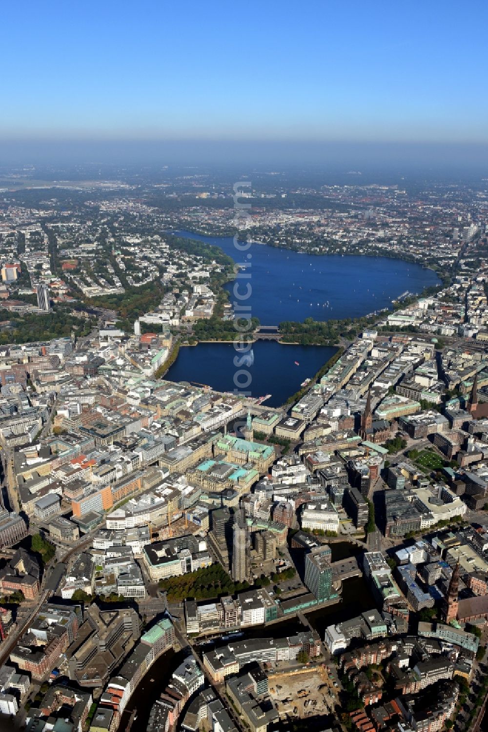 Hamburg from above - The city center in the downtown are in Hamburg in Germany