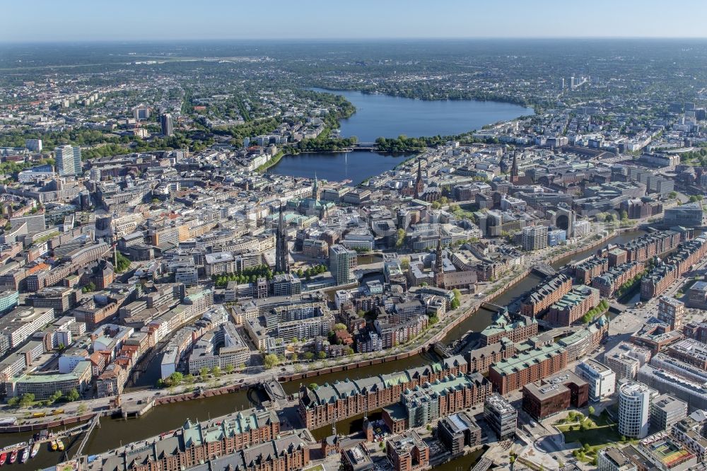 Hamburg from above - City center and downtown area of Hamburg in Germany