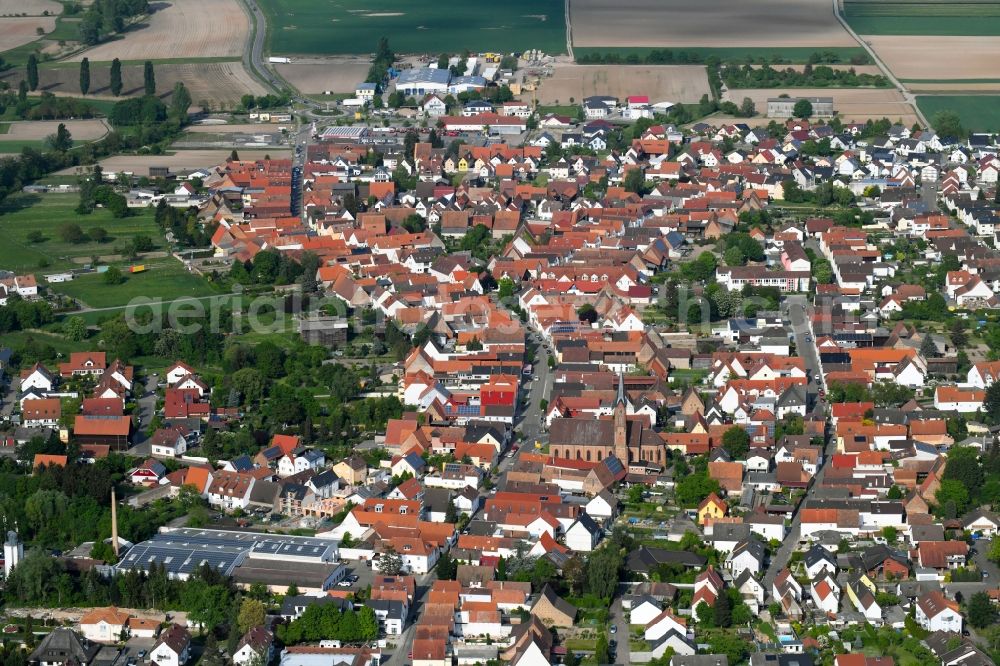 Harthausen from the bird's eye view: The city center in the downtown area in Harthausen in the state Rhineland-Palatinate, Germany