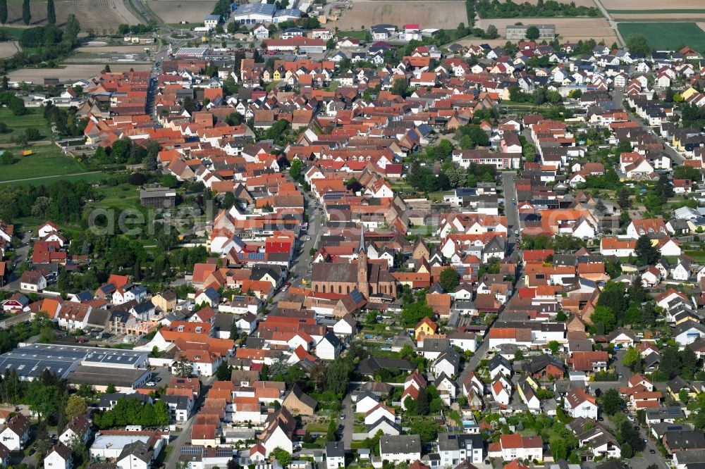 Aerial image Harthausen - The city center in the downtown area in Harthausen in the state Rhineland-Palatinate, Germany