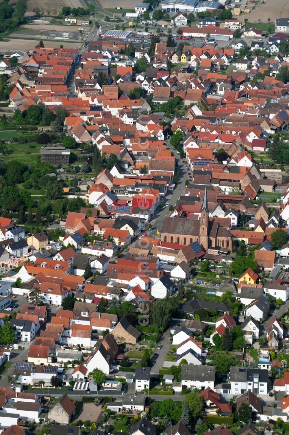 Harthausen from above - The city center in the downtown area in Harthausen in the state Rhineland-Palatinate, Germany