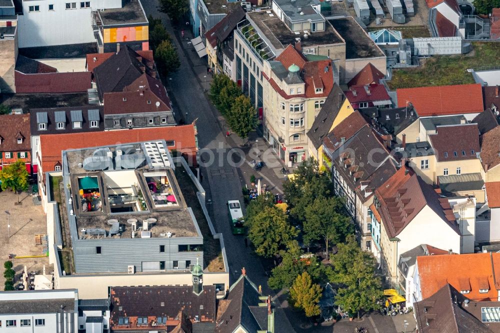 Aerial image Offenburg - The city center in the downtown area Haupstrasse Fussgaengerzone in Offenburg in the state Baden-Wurttemberg, Germany