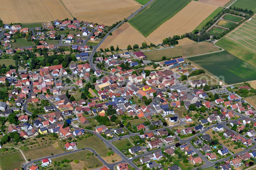 Hausen from above - The city center in the downtown area in Hausen in the state Bavaria, Germany