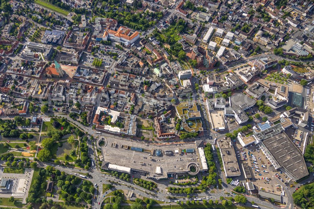 Aerial image Hamm-Heessen - The city center in the downtown area in Heessen at Ruhrgebiet in the state North Rhine-Westphalia, Germany