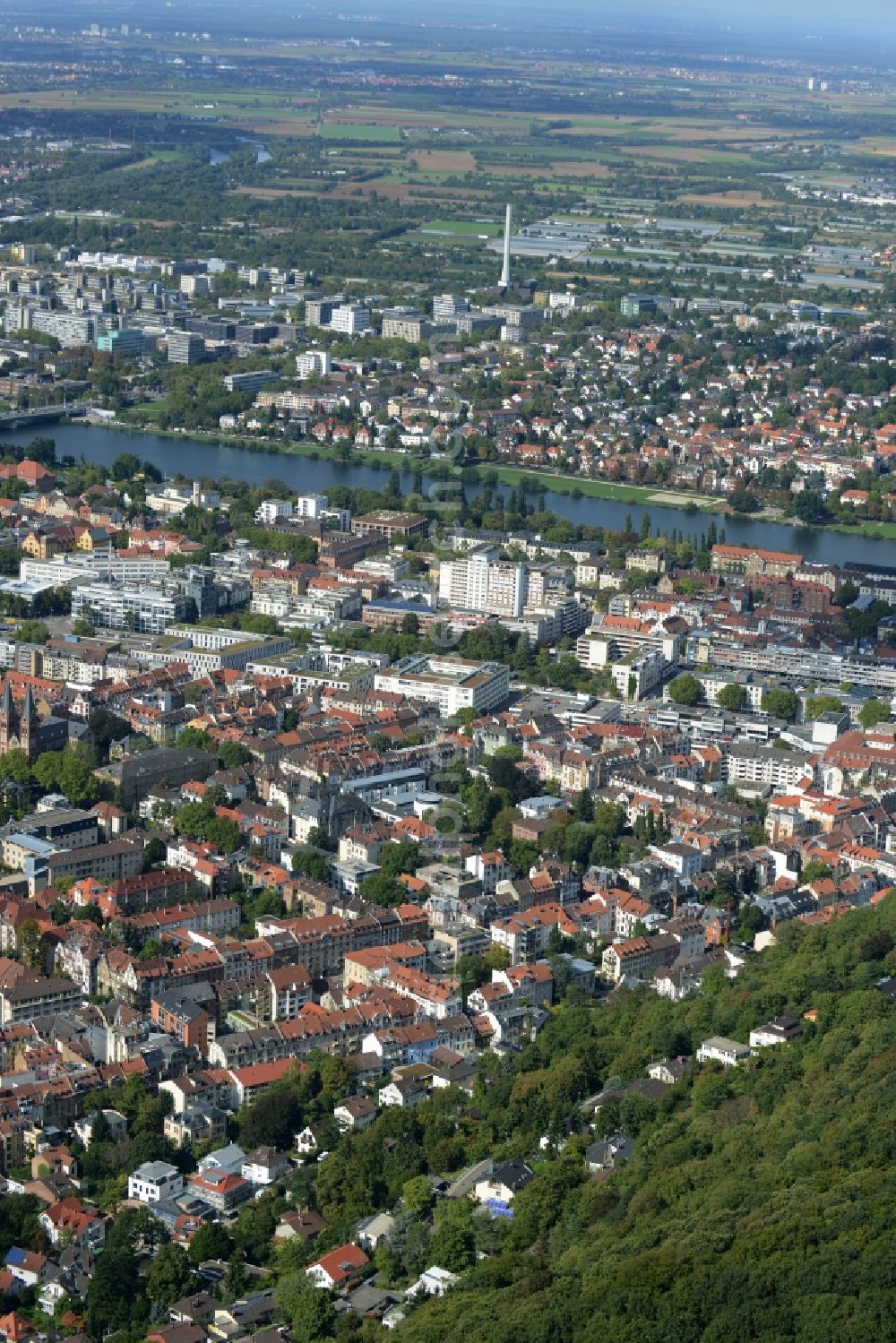 Heidelberg from the bird's eye view: The city center in the downtown are in Heidelberg in the state Baden-Wuerttemberg