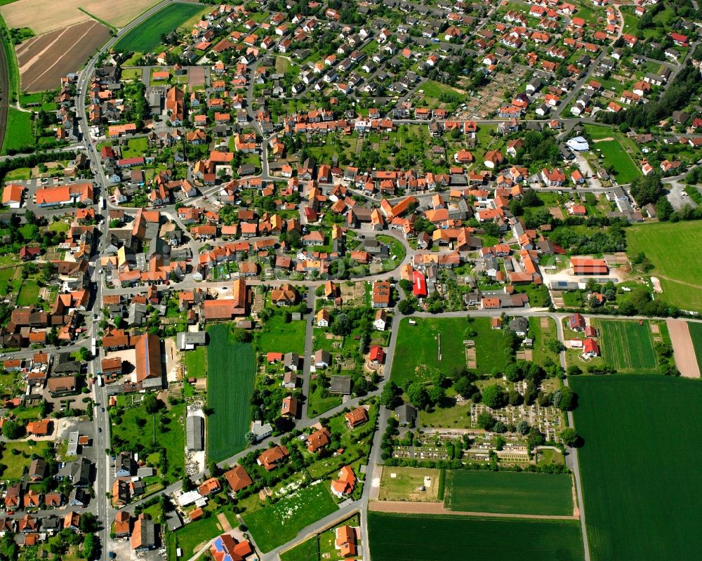 Heinebach from above - The city center in the downtown area in Heinebach in the state Hesse, Germany