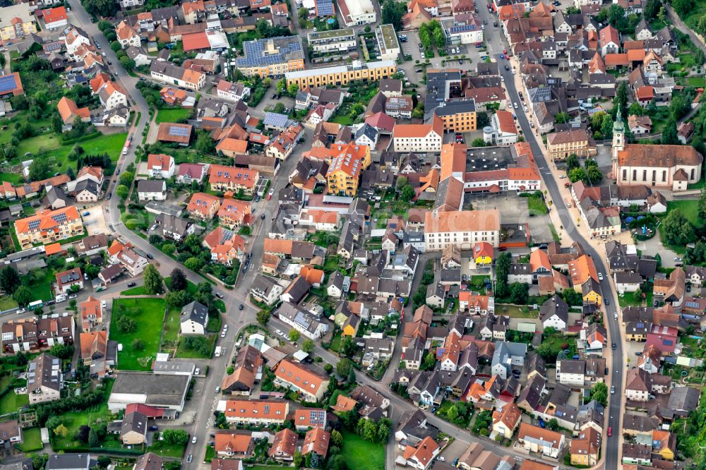 Herbolzheim from the bird's eye view: The city center in the downtown area in Herbolzheim in the state Baden-Wuerttemberg, Germany