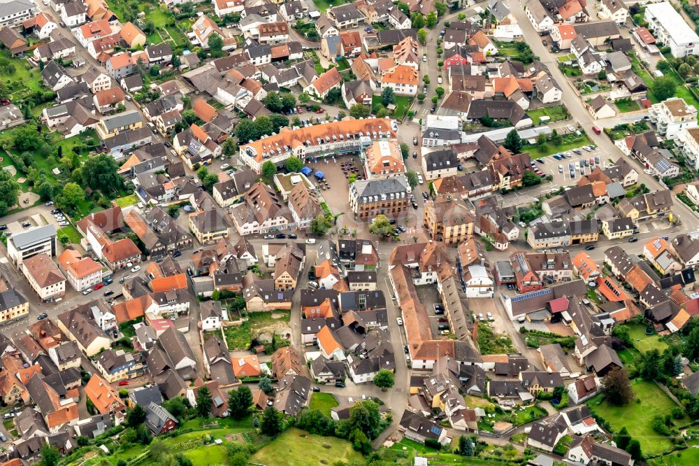 Herbolzheim from above - The city center in the downtown area in Herbolzheim in the state Baden-Wuerttemberg, Germany