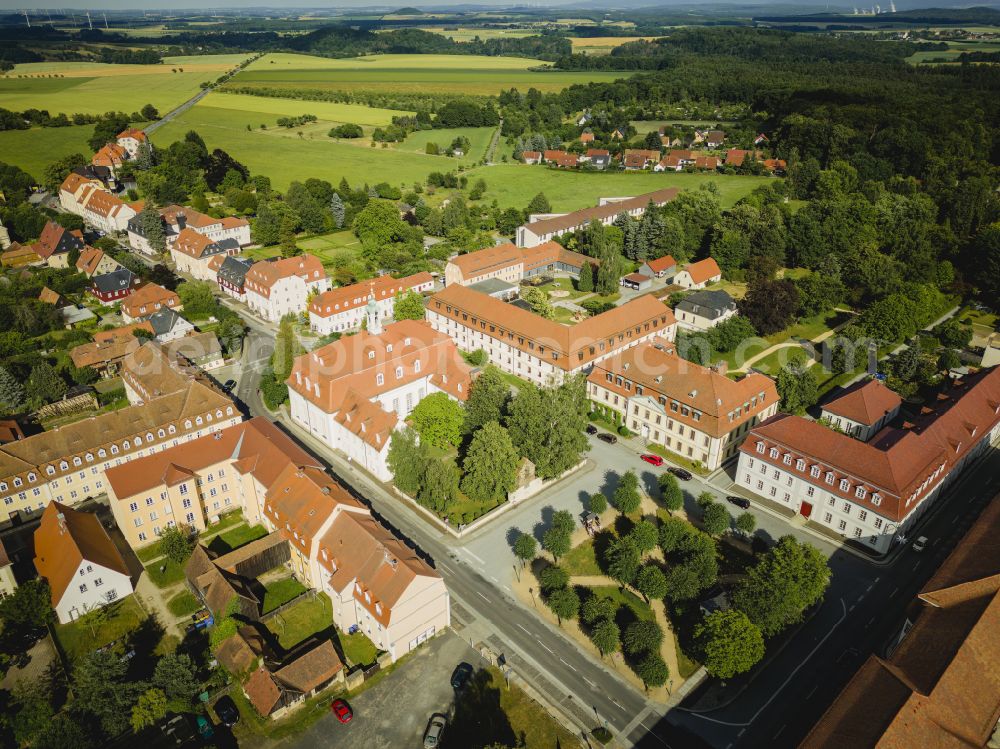 Aerial image Herrnhut - The city center in the downtown area on street Loebauer Strasse in Herrnhut in the state Saxony, Germany