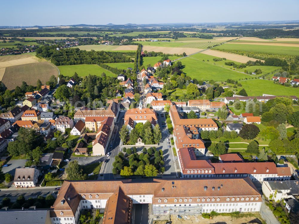 Aerial image Herrnhut - The city center in the downtown area on street Loebauer Strasse in Herrnhut in the state Saxony, Germany