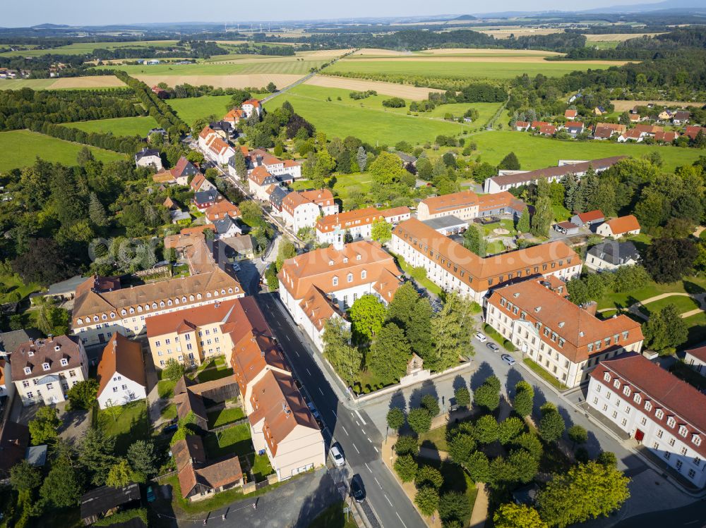 Aerial image Herrnhut - The city center in the downtown area on street Loebauer Strasse in Herrnhut in the state Saxony, Germany