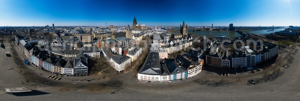 Köln from above - The city center in the downtown area on Heumarkt on street Markmannsgasse in the district Altstadt in Cologne in the state North Rhine-Westphalia, Germany