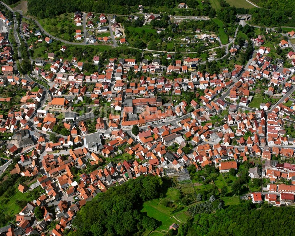 Aerial image Heyerode - The city center in the downtown area in Heyerode in the state Thuringia, Germany