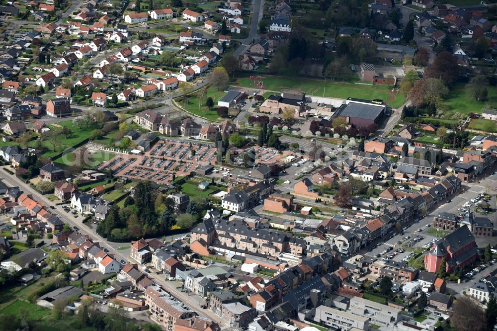 Aerial image Hoeselt - The city center in the downtown area in Hoeselt in Vlaan deren, Belgium