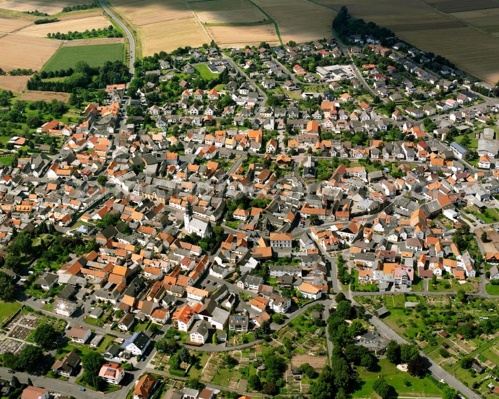 Holzheim from above - The city center in the downtown area in Holzheim in the state Hesse, Germany