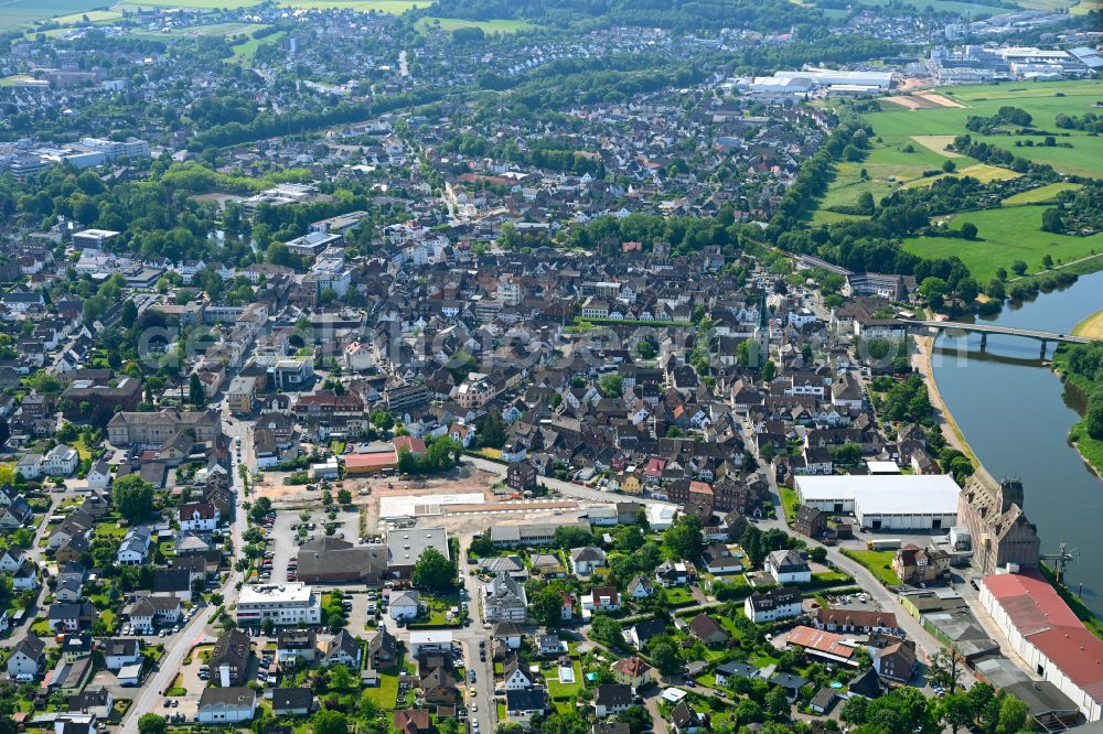 Holzminden from above - The city center in the downtown area in Holzminden in the state Lower Saxony, Germany