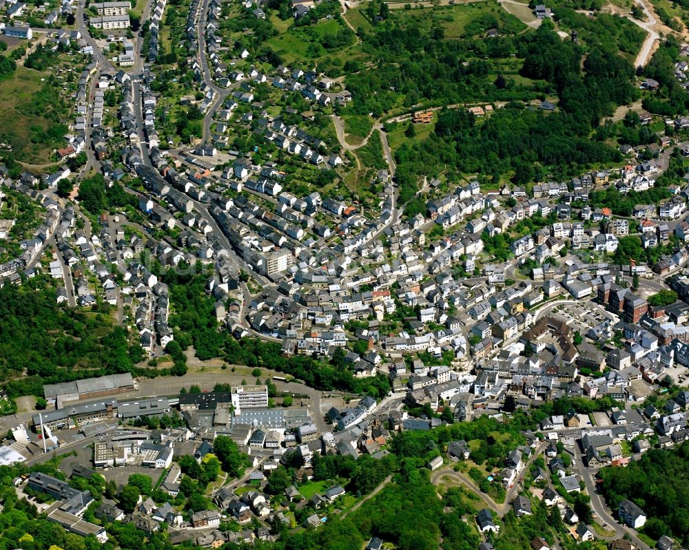 Idar from above - The city center in the downtown area in Idar in the state Rhineland-Palatinate, Germany