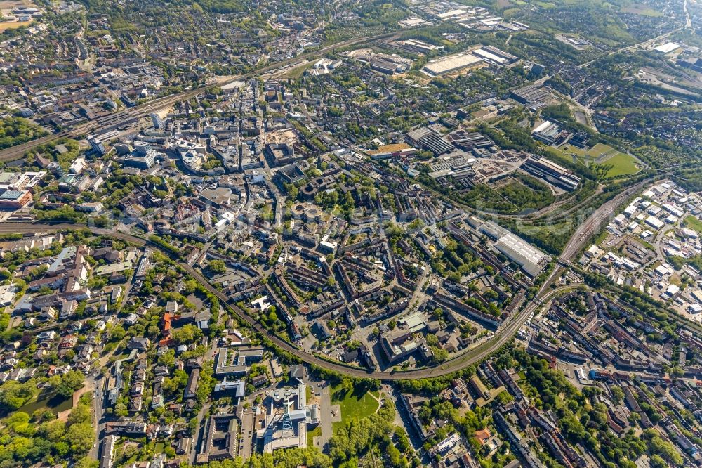 Aerial image Bochum - City center in the inner city area in the city center in Bochum in the state North Rhine-Westphalia, Germany