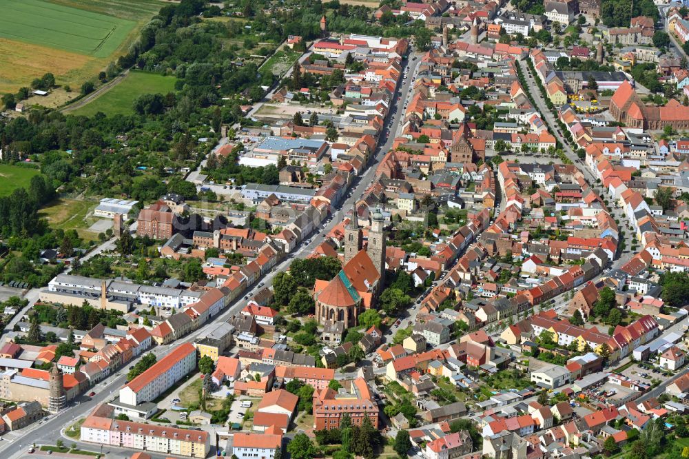 Jüterbog from above - The city center in the downtown area on street Planeberg in Jueterbog in the state Brandenburg, Germany