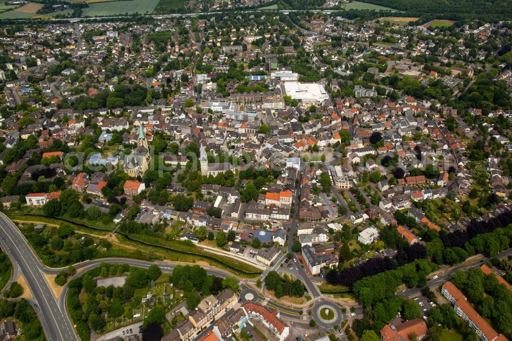 Kamen from above - The city center in the downtown are in Kamen in the state North Rhine-Westphalia