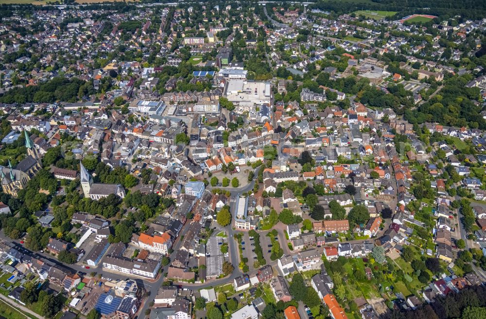 Kamen from above - The city center in the downtown area in Kamen at Ruhrgebiet in the state North Rhine-Westphalia, Germany