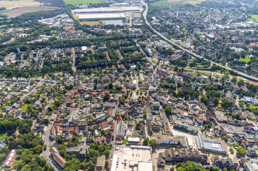 Aerial photograph Kamen - The city center in the downtown area in Kamen at Ruhrgebiet in the state North Rhine-Westphalia, Germany