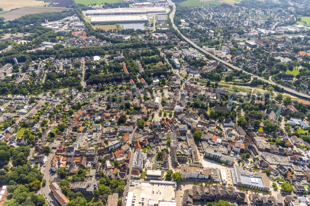 Kamen from above - The city center in the downtown area in Kamen at Ruhrgebiet in the state North Rhine-Westphalia, Germany