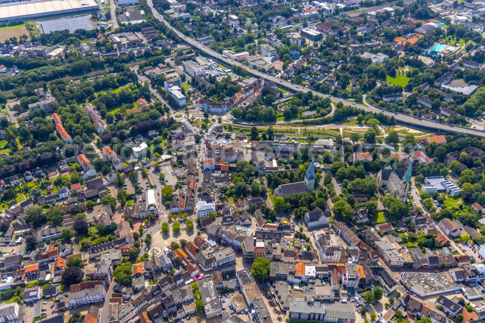 Aerial image Kamen - The city center in the downtown area in Kamen at Ruhrgebiet in the state North Rhine-Westphalia, Germany