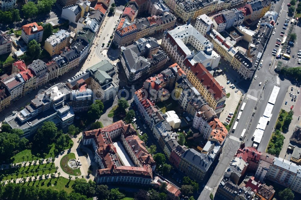 Aerial photograph Karlovy Vary - Karlsbad - The city center in the downtown area in Karlovy Vary - Karlsbad in Cechy - Boehmen, Czech Republic