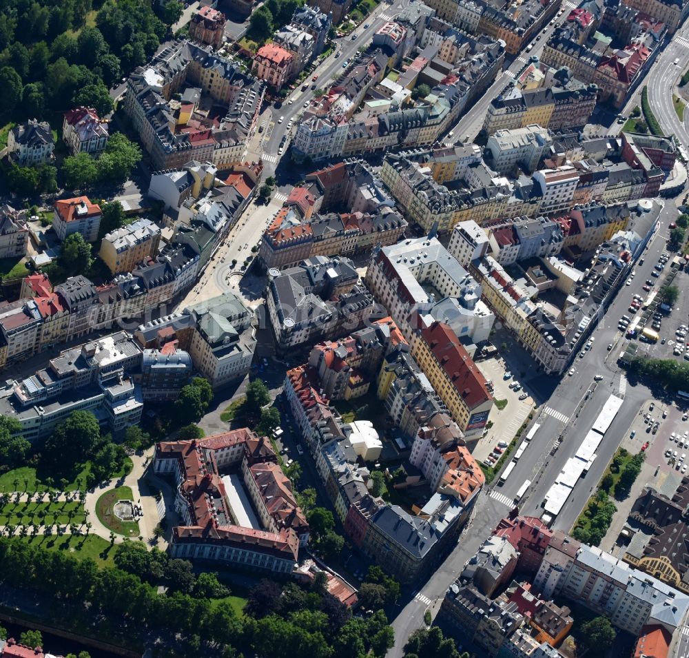 Karlovy Vary - Karlsbad from above - The city center in the downtown area in Karlovy Vary - Karlsbad in Cechy - Boehmen, Czech Republic