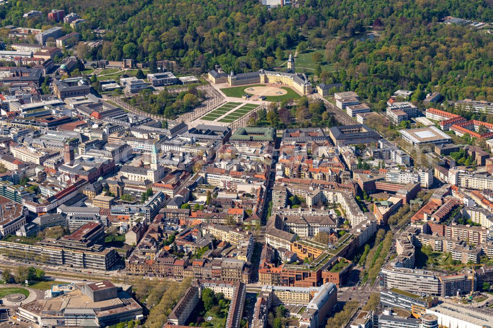 Aerial image Karlsruhe - The city center in the downtown area in Karlsruhe in the state Baden-Wuerttemberg, Germany