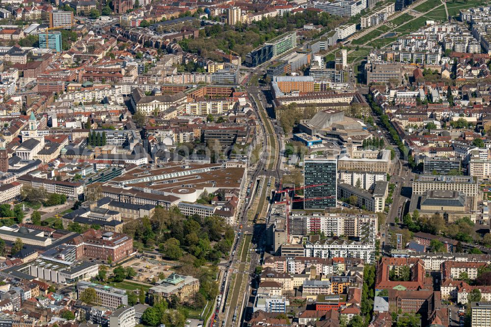 Karlsruhe from above - The city center in the downtown area in Karlsruhe in the state Baden-Wuerttemberg, Germany