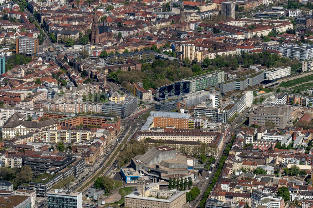 Aerial image Karlsruhe - The city center in the downtown area in Karlsruhe in the state Baden-Wuerttemberg, Germany