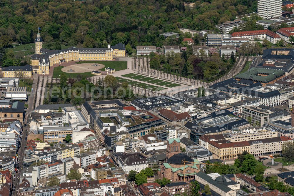 Aerial photograph Karlsruhe - The city center in the downtown area in Karlsruhe in the state Baden-Wuerttemberg, Germany