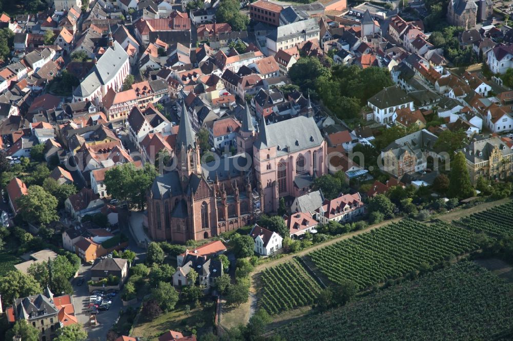 Aerial image Oppenheim - The city center in the downtown area with of Katharinenkirche in Oppenheim in the state Rhineland-Palatinate, Germany