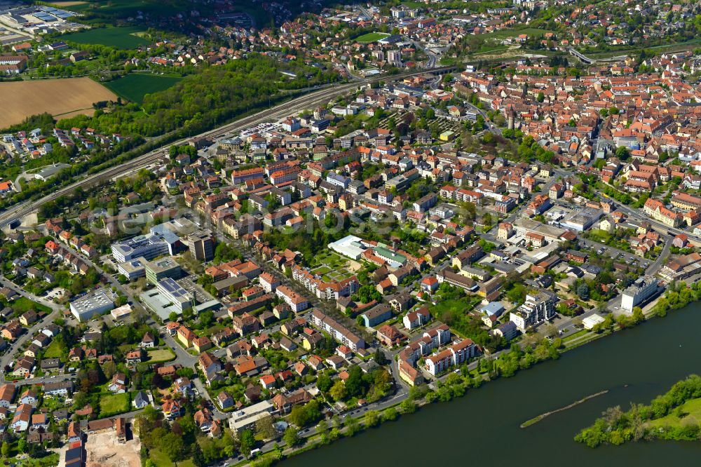 Aerial photograph Kitzingen - The city center in the downtown area in Kitzingen in the state Bavaria, Germany