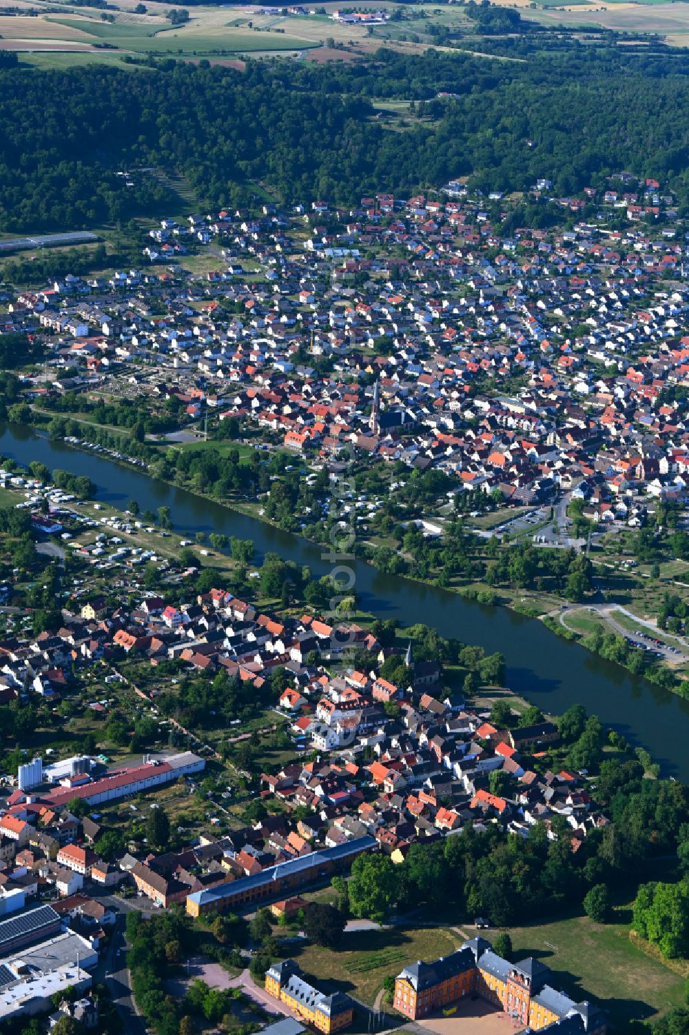 Aerial image Kleinheubach - The city center in the downtown area in Kleinheubach in the state Bavaria, Germany