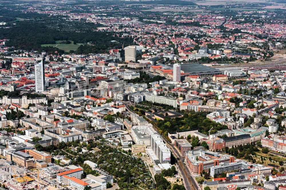 Aerial image Leipzig - The city center in the downtown area in Leipzig in the state Saxony