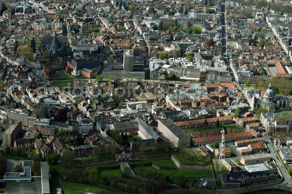 Lille from the bird's eye view: The city center in the downtown area in Lille in Nord-Pas-de-Calais Picardy, France