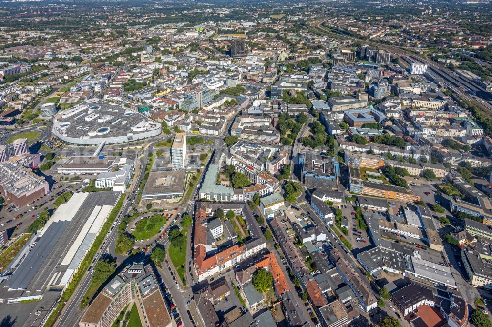 Aerial photograph Essen - The city center in the downtown area on Limbecker Platz in Essen at Ruhrgebiet in the state North Rhine-Westphalia, Germany