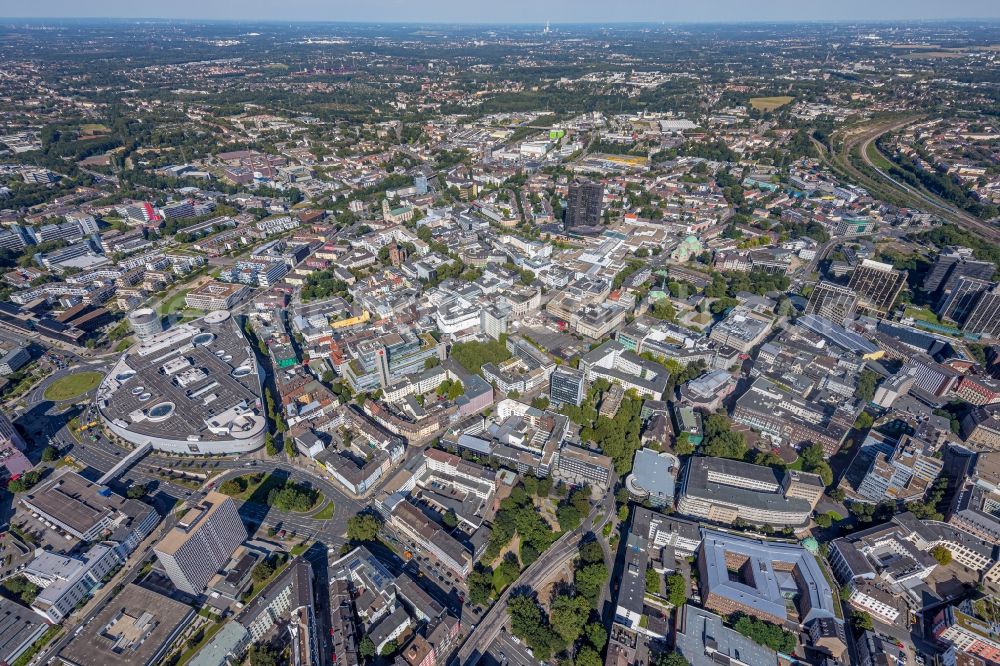 Aerial image Essen - The city center in the downtown area on Limbecker Platz in Essen at Ruhrgebiet in the state North Rhine-Westphalia, Germany