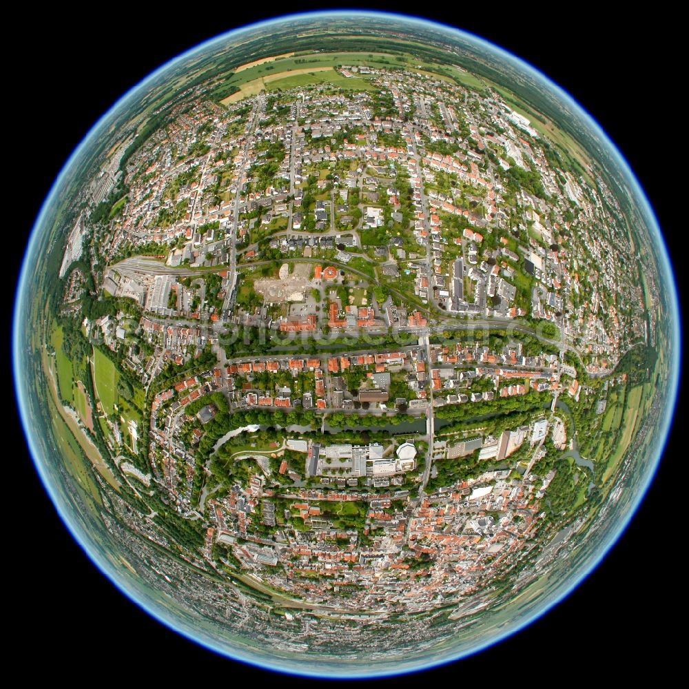 Aerial image Lippstadt - Fish eye view of the city center and downtown area in Lippstadt in North Rhine-Westphalia