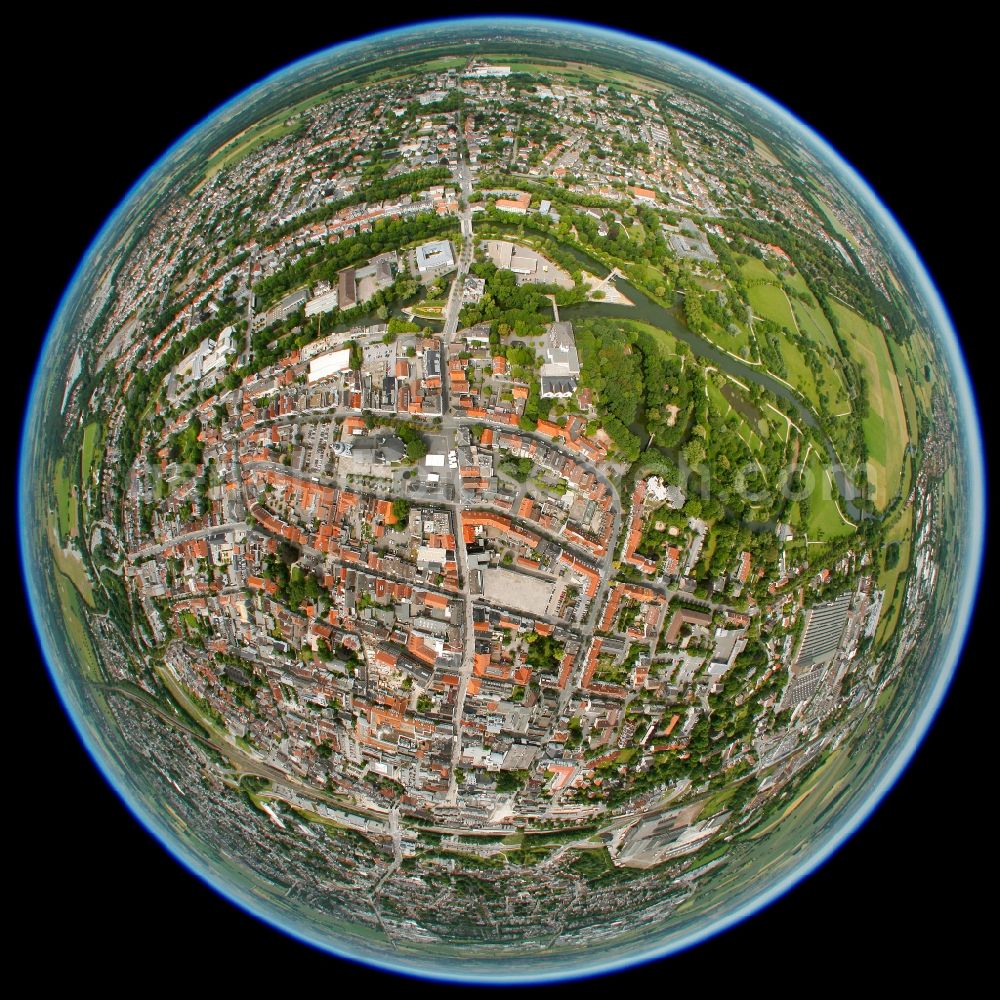 Aerial photograph Lippstadt - Fish eye view of the city center and downtown area in Lippstadt in North Rhine-Westphalia