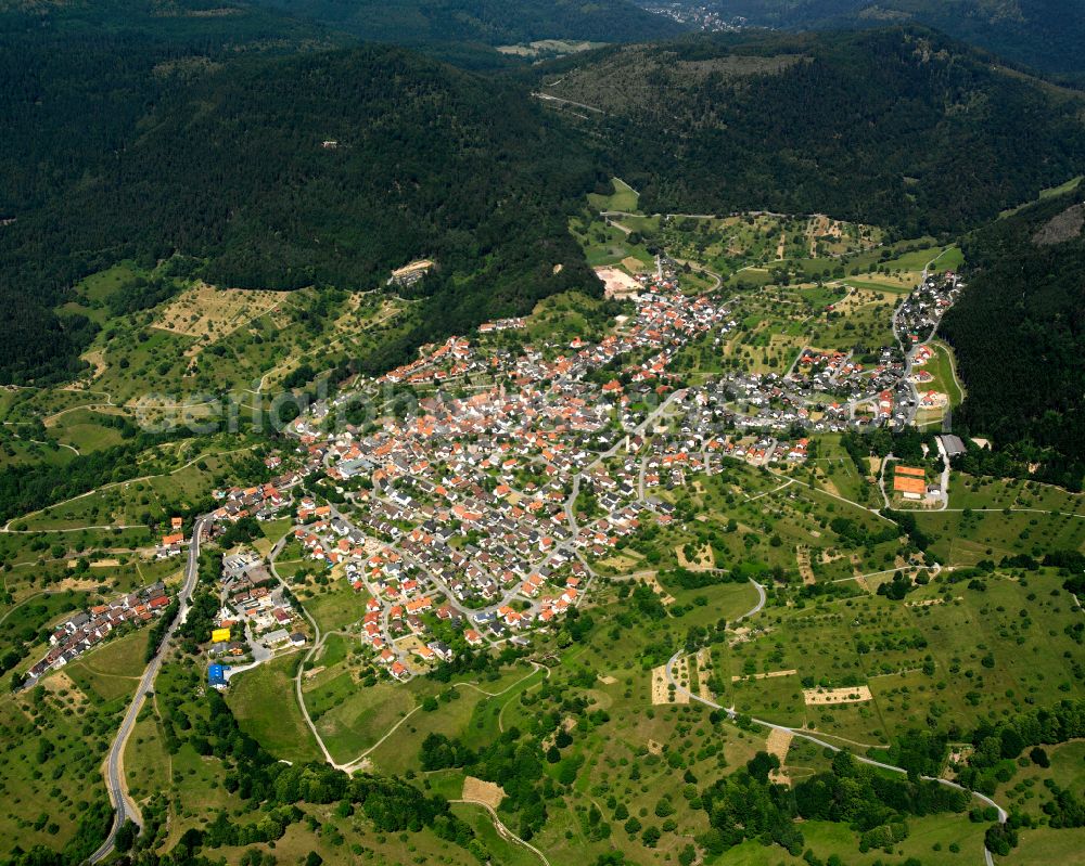 Aerial image Loffenau - The city center in the downtown area in Loffenau in the state Baden-Wuerttemberg, Germany