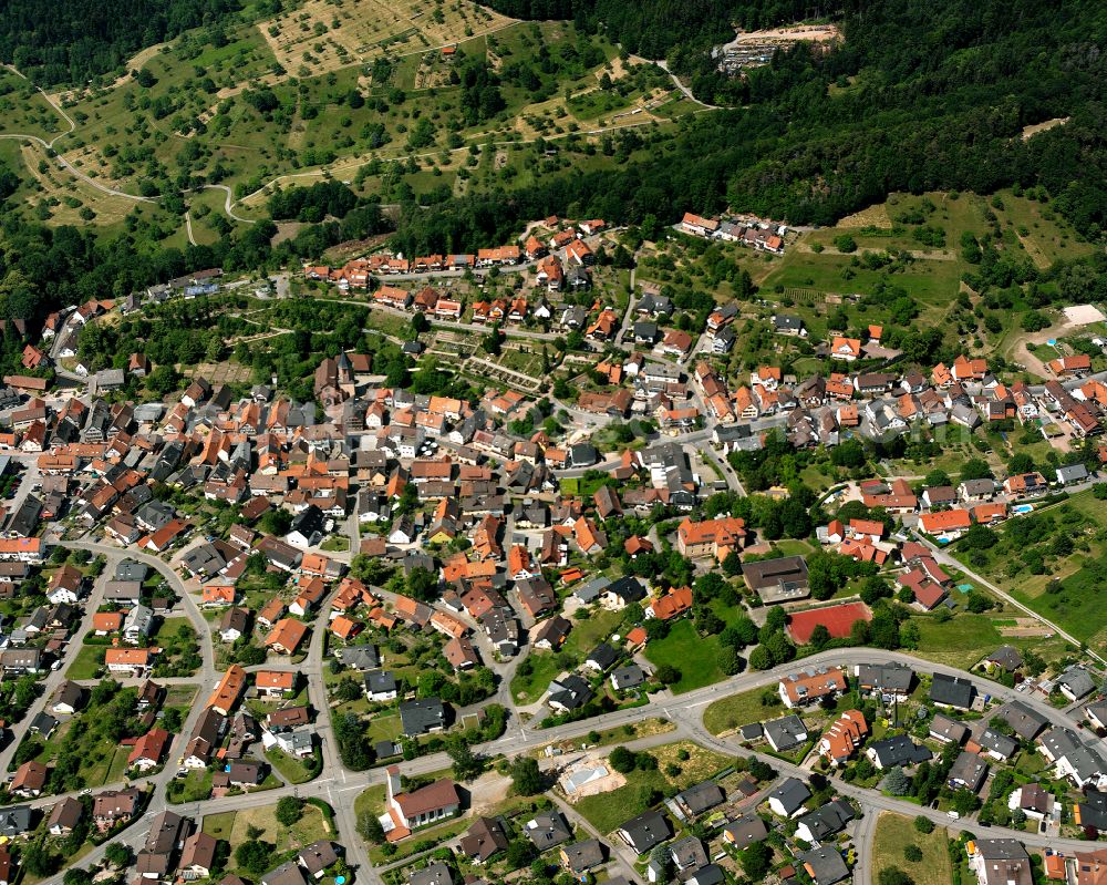 Aerial photograph Loffenau - The city center in the downtown area in Loffenau in the state Baden-Wuerttemberg, Germany