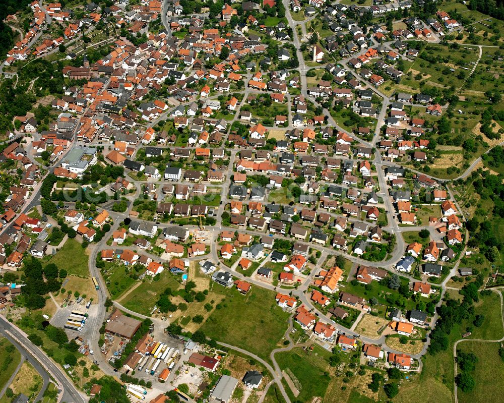 Loffenau from above - The city center in the downtown area in Loffenau in the state Baden-Wuerttemberg, Germany